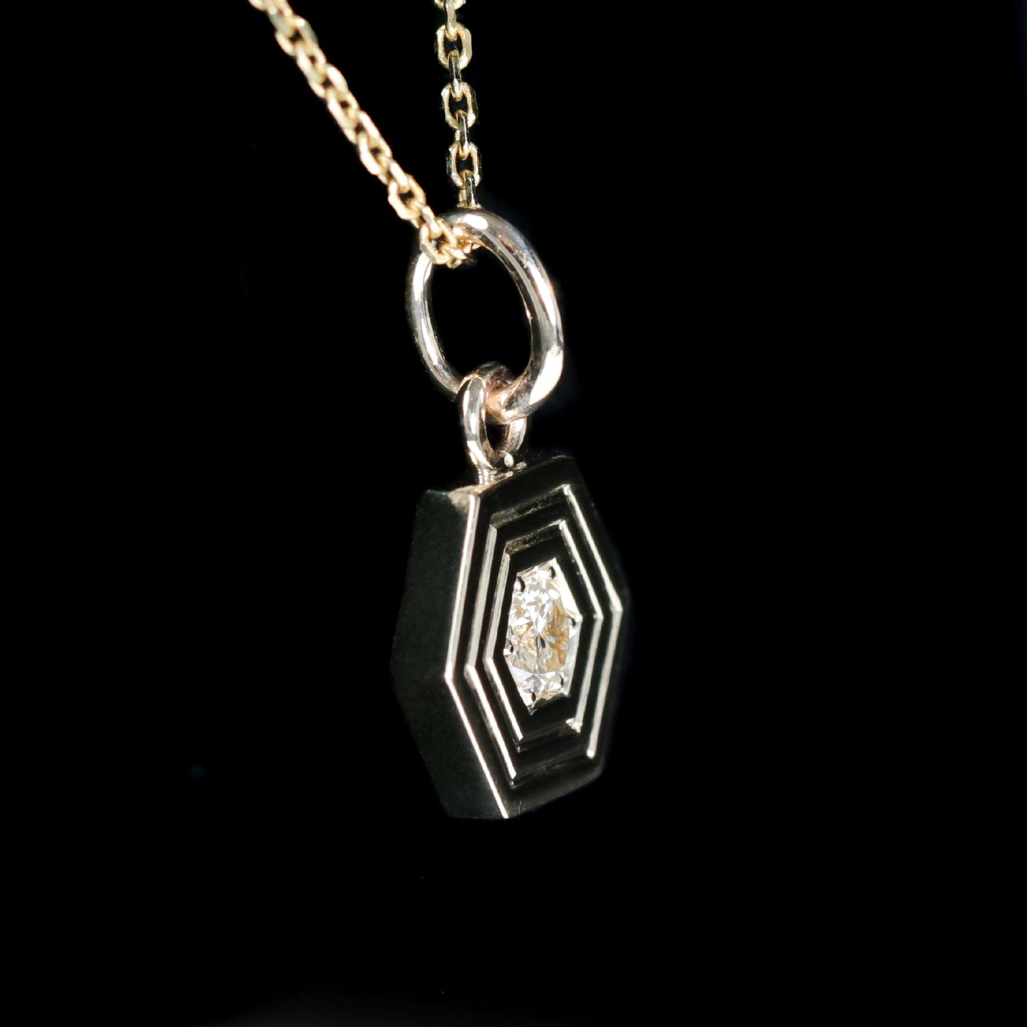 14K Yellow Gold 0.13 Carat Diamond Hexagon Charm