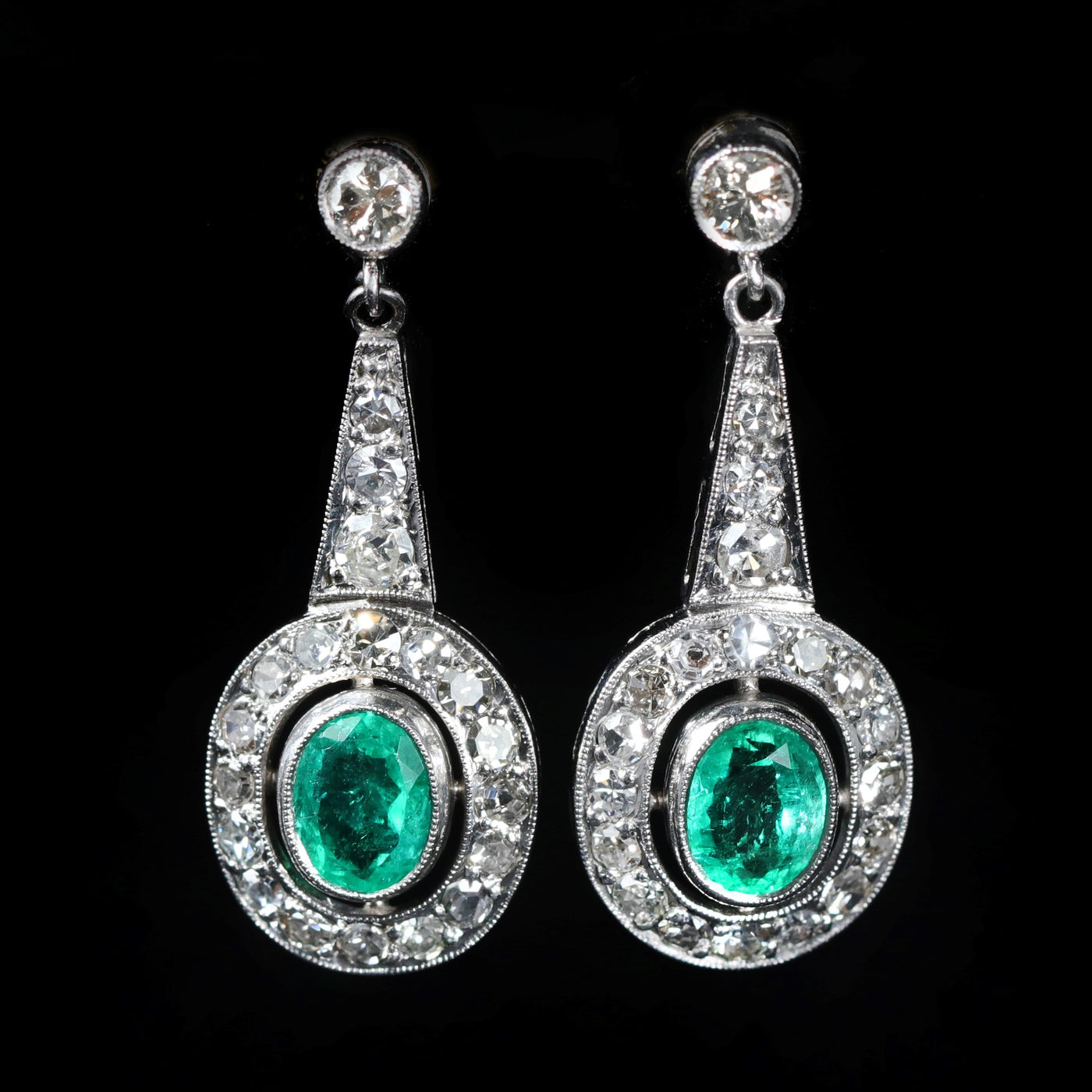 Estate 0.95 CTW Emerald and Diamond Dangle Earrings