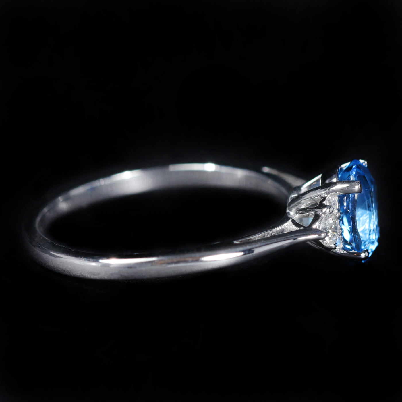 14K White Gold 1.00 Carat Blue Topaz and Diamond Ring