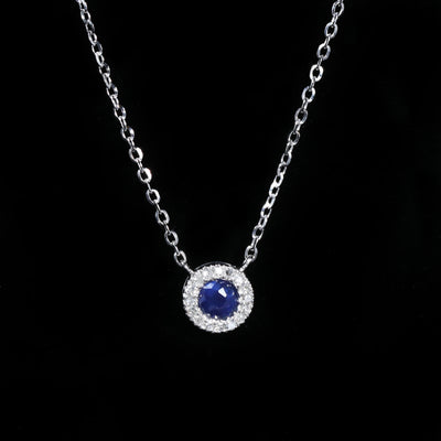14K White Gold 0.15 Carat Sapphire and Diamond Necklace