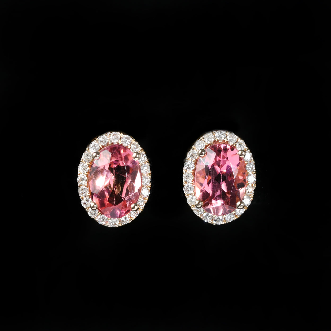 14k Yellow Gold Pink Tourmaline and Diamond Stud Earrings