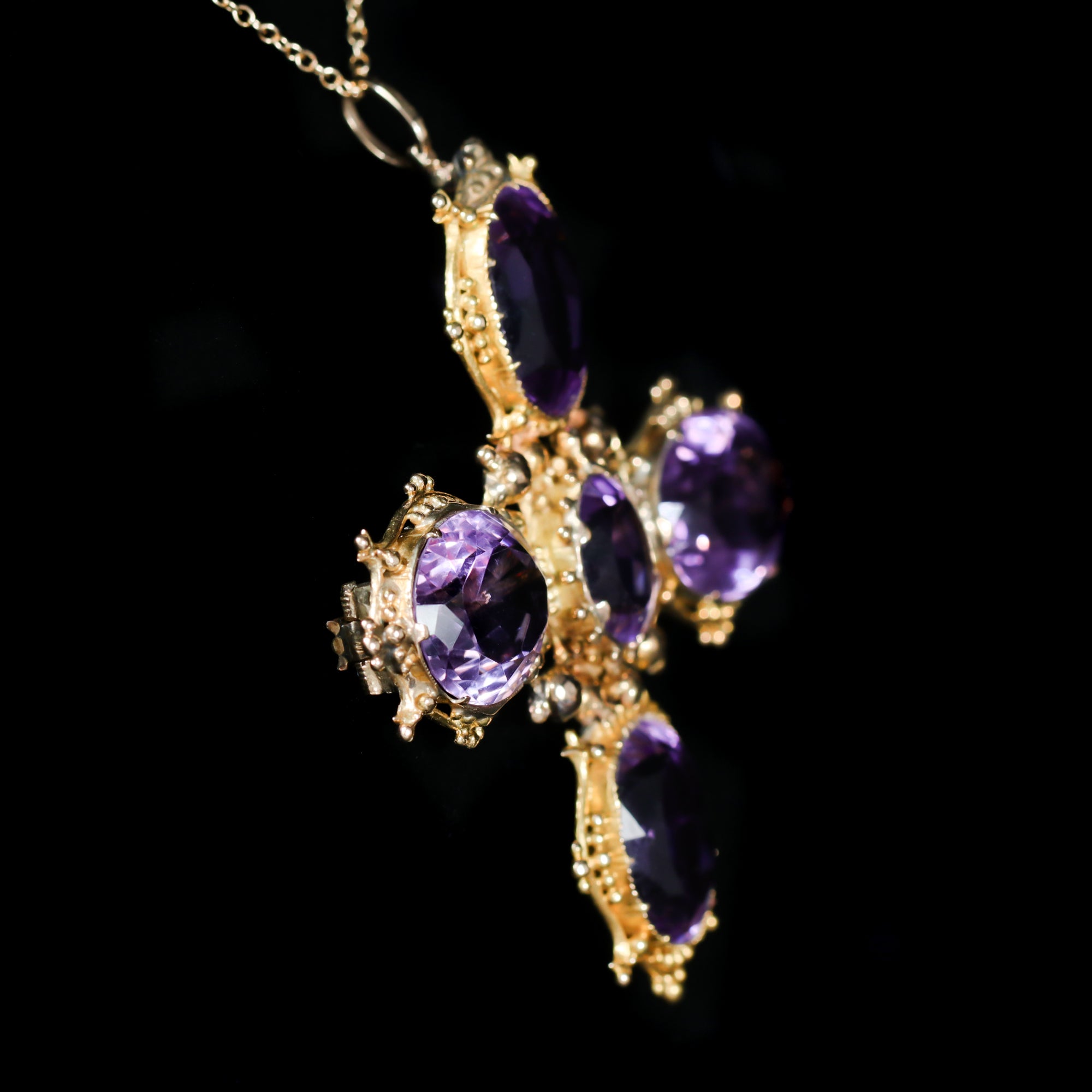 Victorian 14K Yellow Gold and Amethyst Cross Pendant/Brooch