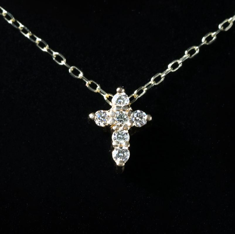 14k Yellow Gold 0.12 CTW Diamond Cross Necklace
