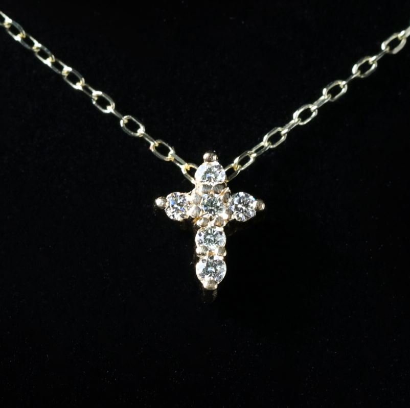 14k Yellow Gold 0.13 CTW Diamond Cross Necklace - Walton's Jewelry