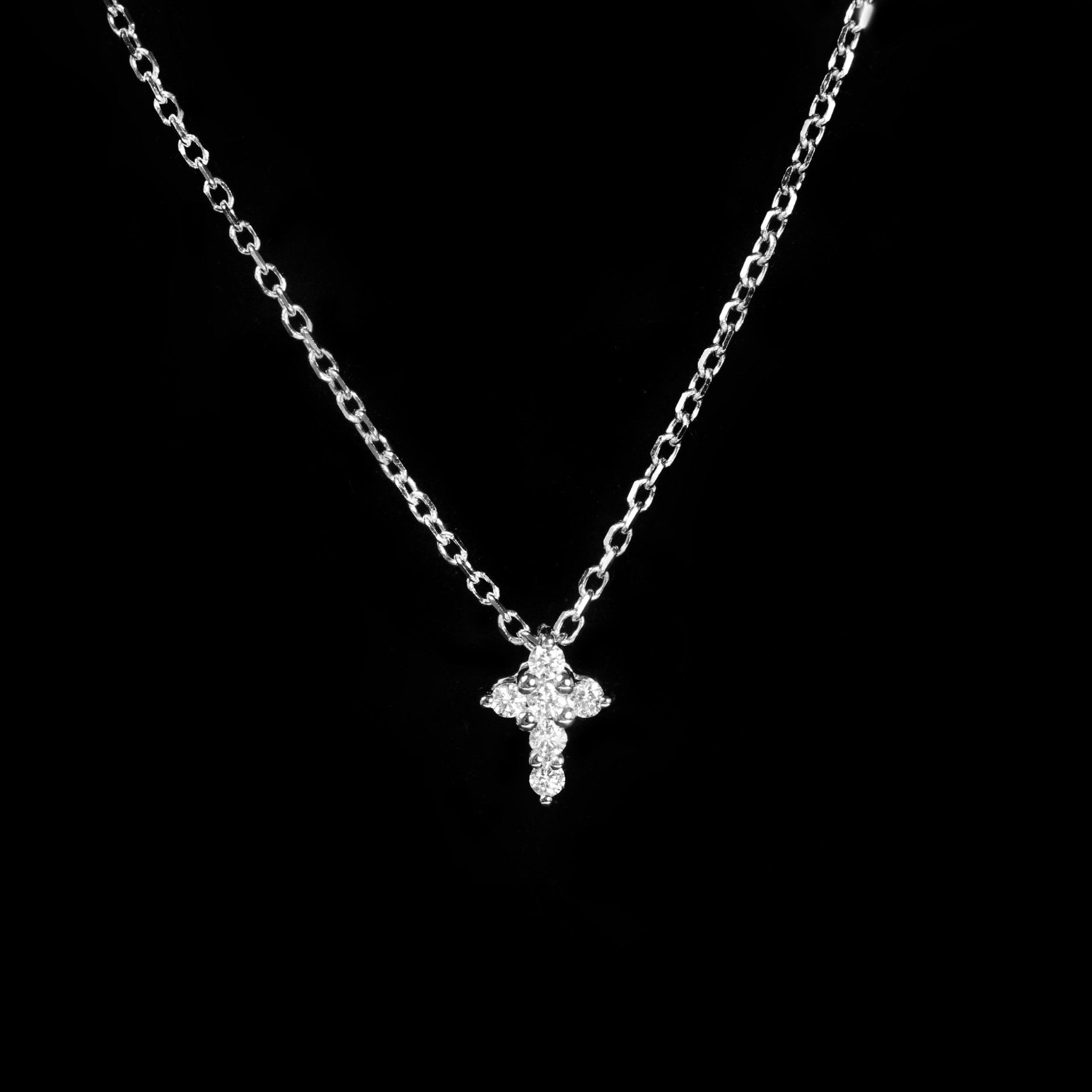 14K White Gold 0.06 CTW Mini Diamond Cross Necklace - Walton's Jewelry