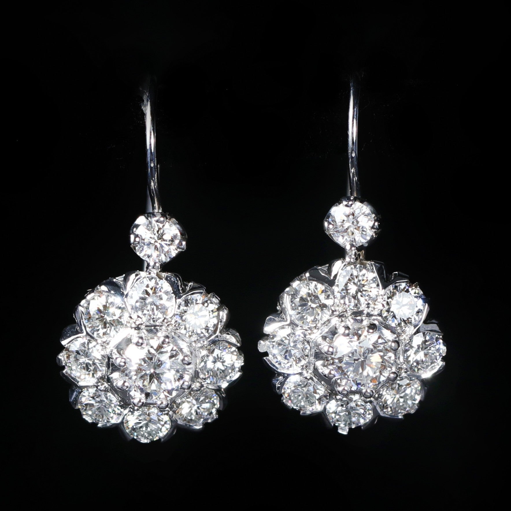 14K White Gold 2.20 CTW Diamond Dangle Earrings - Walton's Jewelry