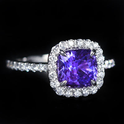 18K White Gold GIA 2.43 Carat Purple Sapphire and Diamond Ring