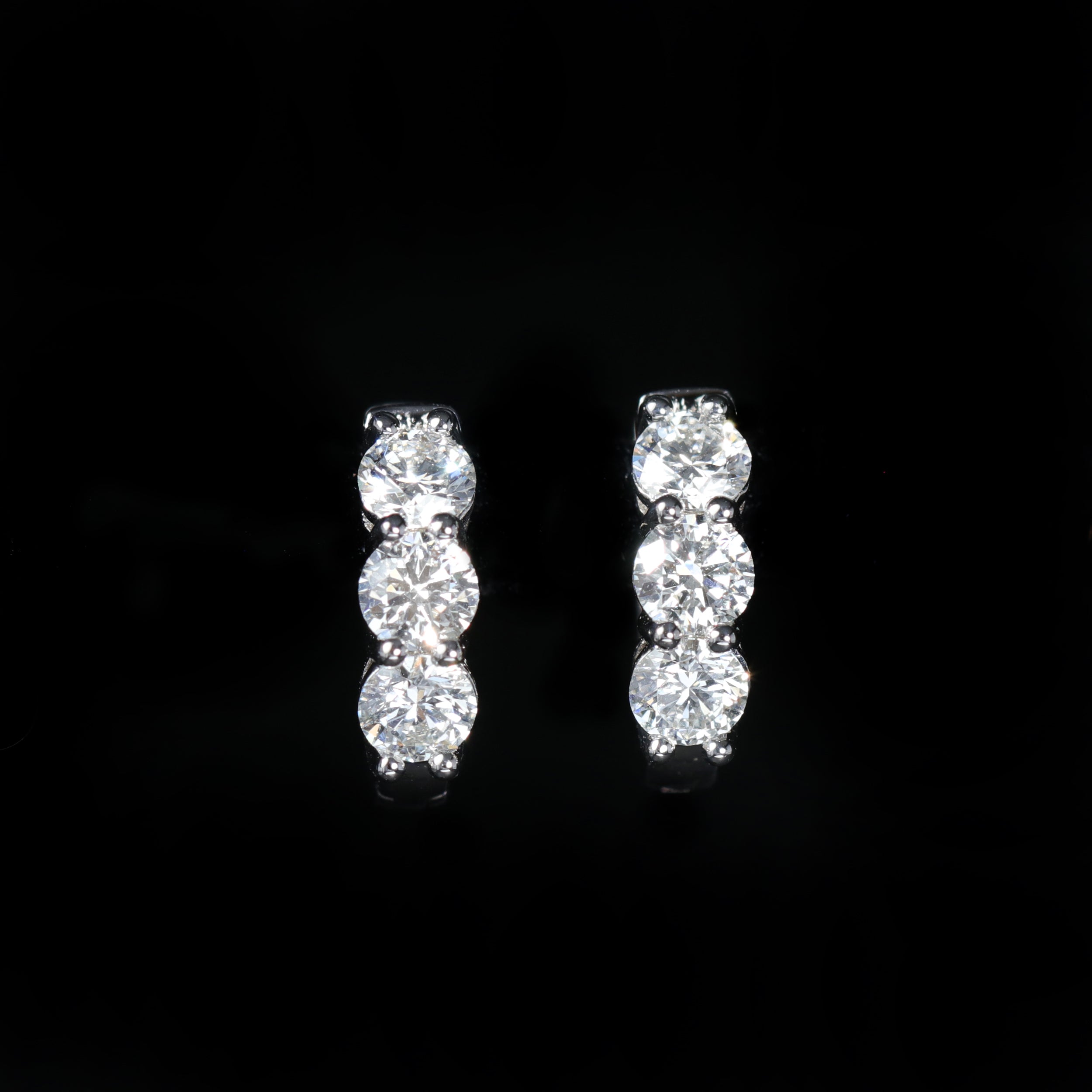 14K White Gold 1.42 CTW Diamond Huggie Hoops
