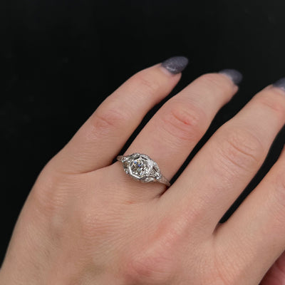 Art Deco Platinum 0.55 Carat Old European Cut Diamond Engagement Ring