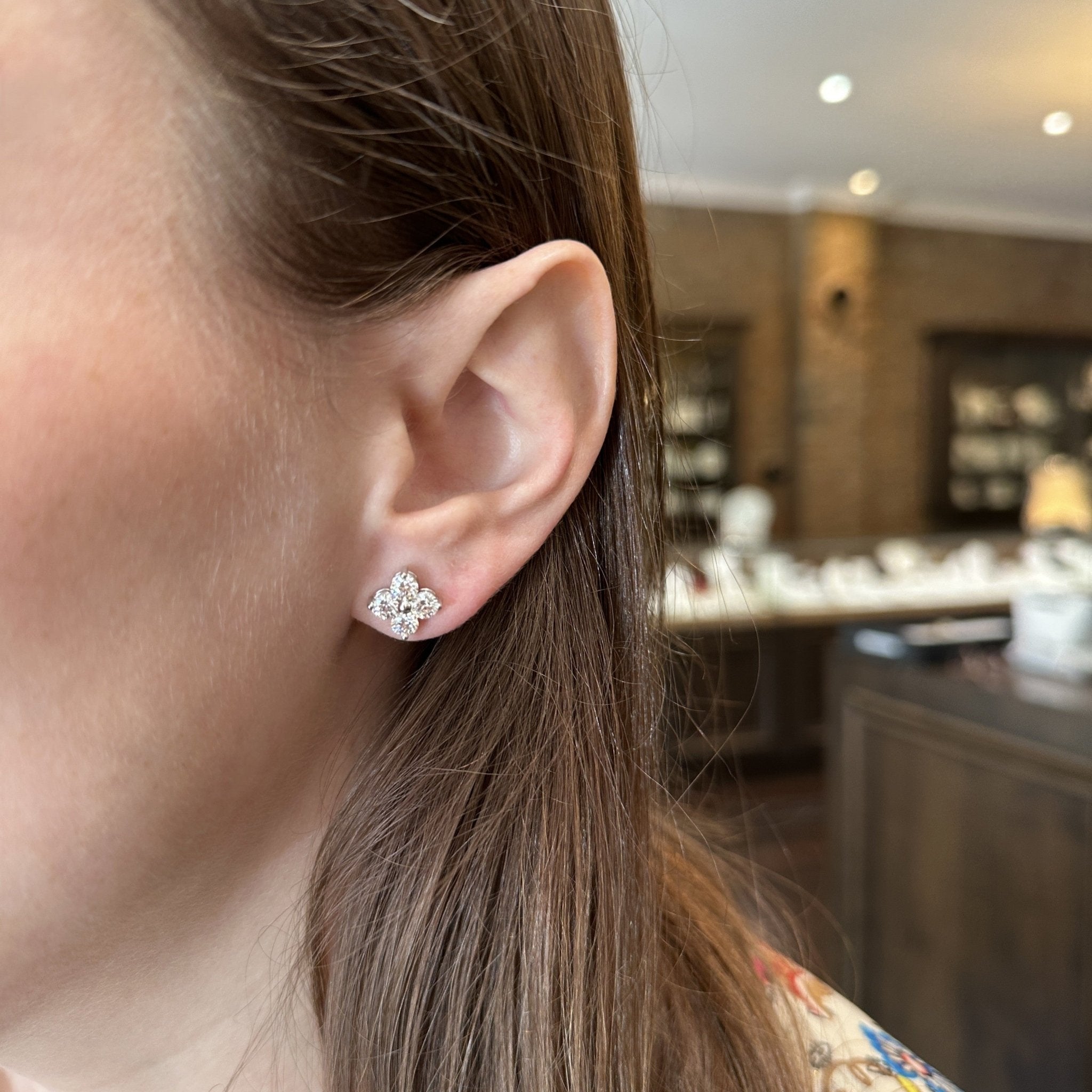 14K White Gold 1.90 CTW Diamond Quatrefoil Stud Earrings - Walton's Jewelry