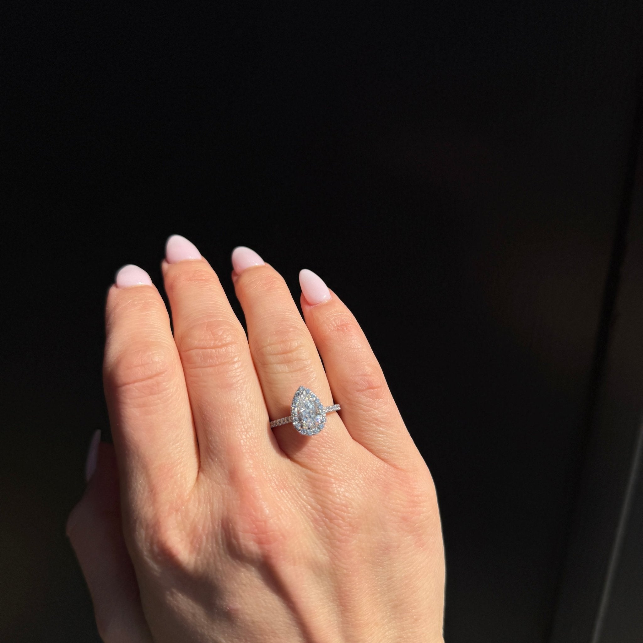 14K White Gold GIA 1.02 Carat Pear Cut Diamond Halo Engagement Ring - Walton's Jewelry