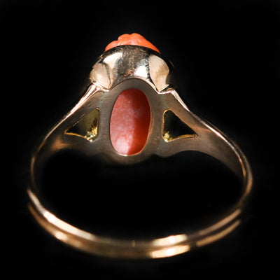 Estate 10K Yellow Gold Coral Cameo Ring