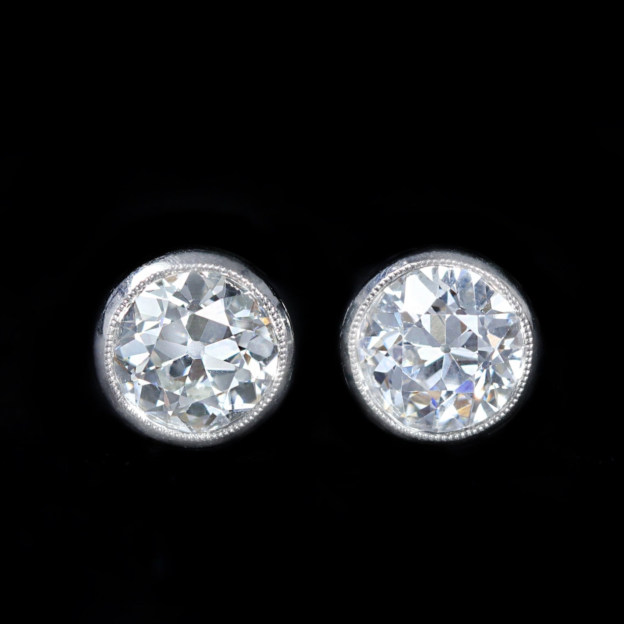 Estate Platinum 2.34 CTW Old European Cut Diamond Stud Earrings - Walton's Jewelry
