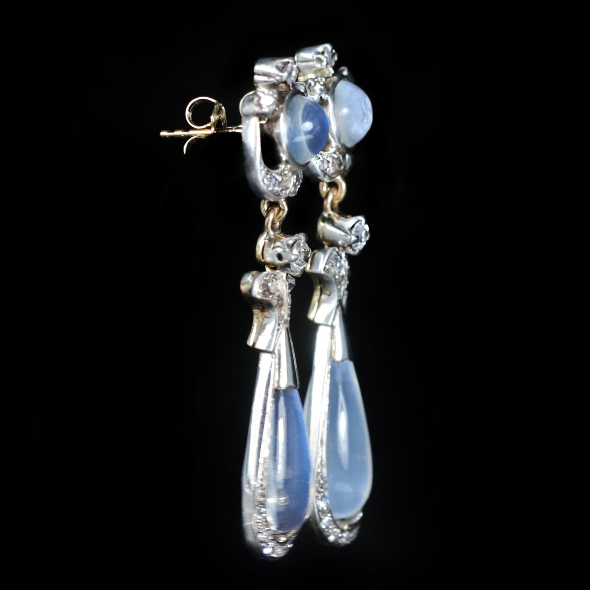 Victorian Moonstone and Diamond Dangle Earrings - Walton's Jewelry