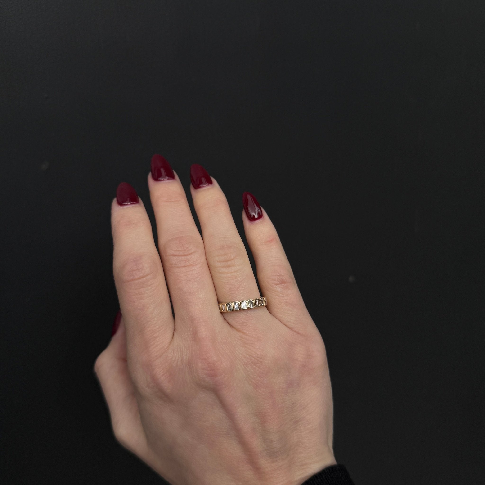 14K Yellow Gold 0.75 CTW Emerald Cut Diamond Bezel Band - Walton's Jewelry