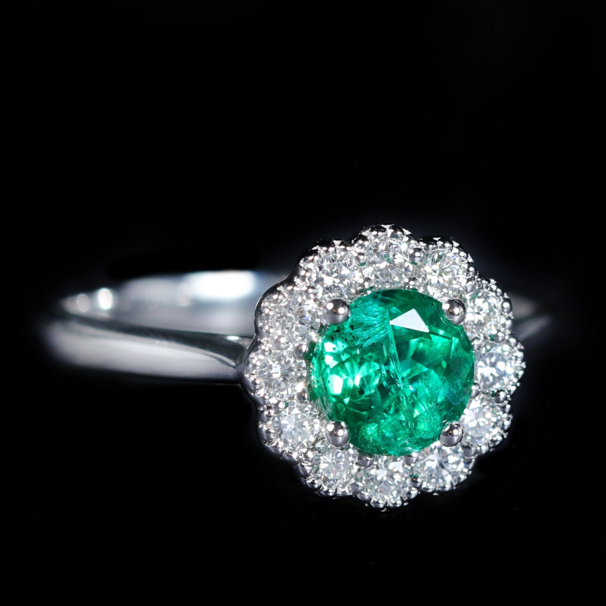14K White Gold 0.78 Carat Emerald and Diamond Ring - Walton's Jewelry