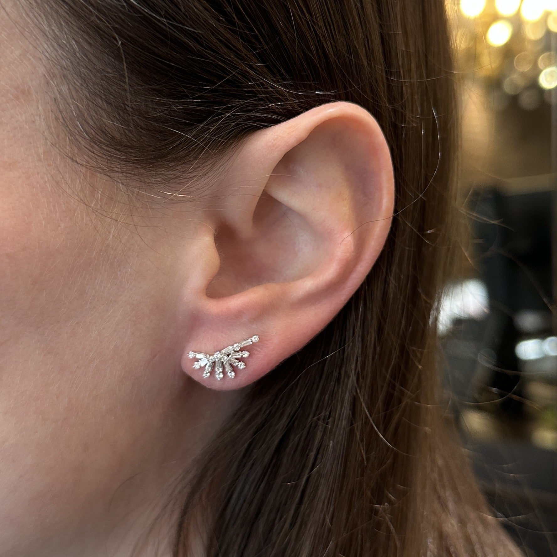 14K White Gold 0.60 CTW Diamond Stud Earring Climbers - Walton's Jewelry