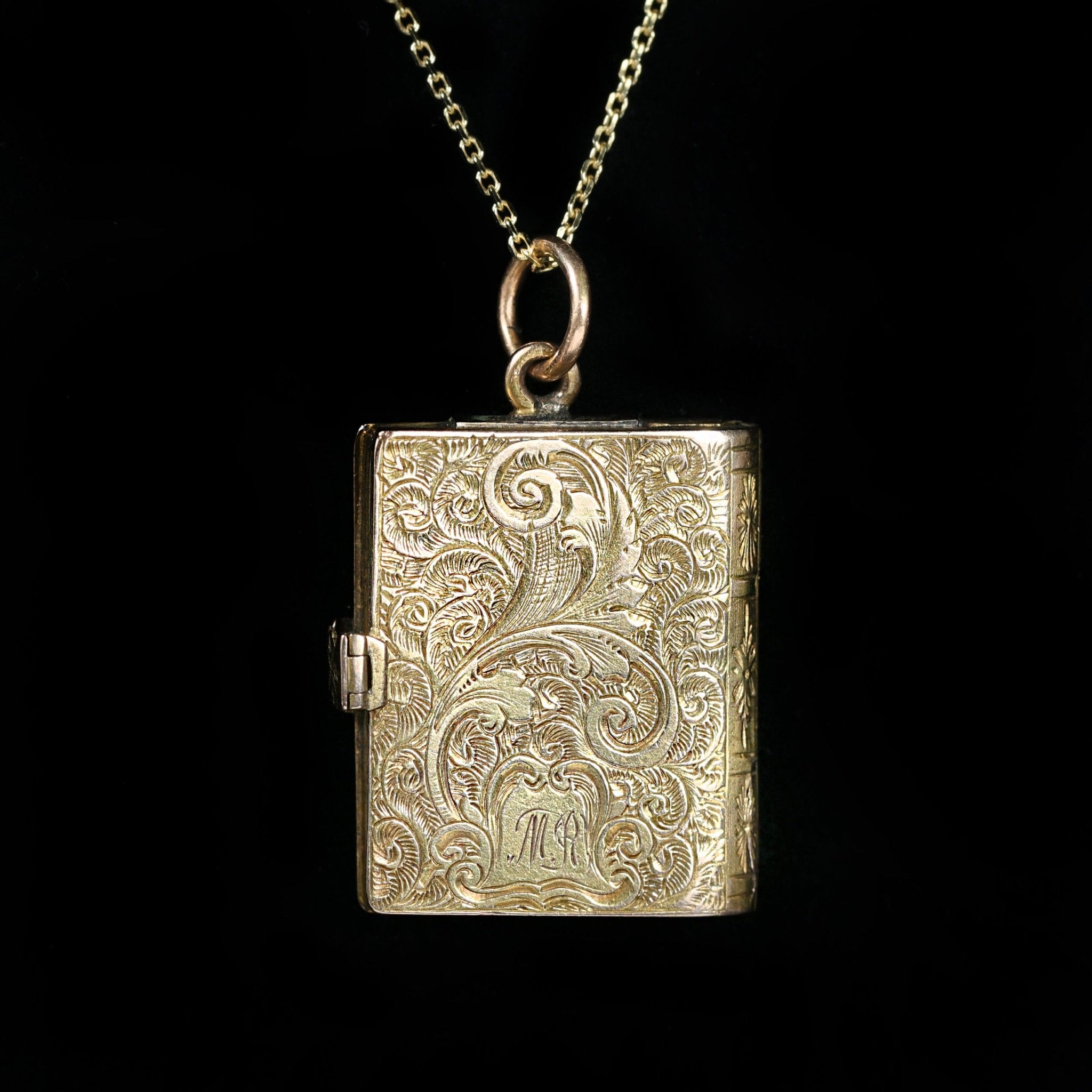 Victorian 18K Yellow Gold and Blue Enamel Bible Locket Pendant - Walton's Jewelry