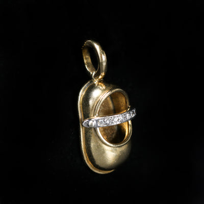 Estate Aaron Basha 18K Gold and Diamond Baby Shoe Charm