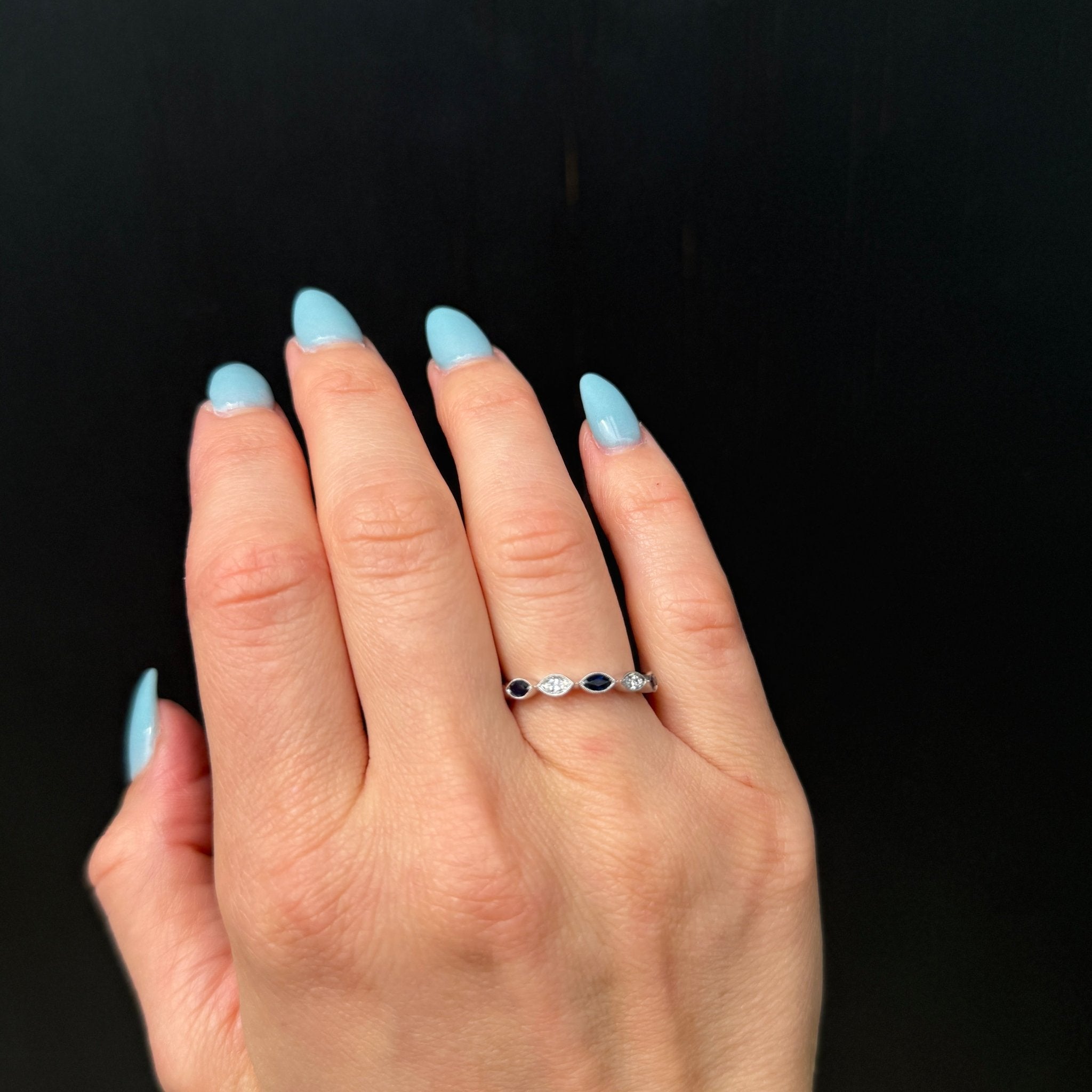 14K White Gold Marquise Cut Diamond and Sapphire Band - Walton's Jewelry