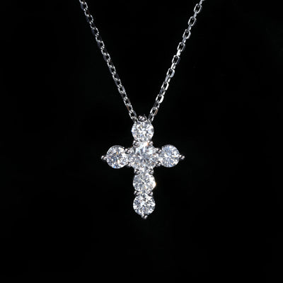 14K White Gold 0.75 CTW Diamond Cross Necklace