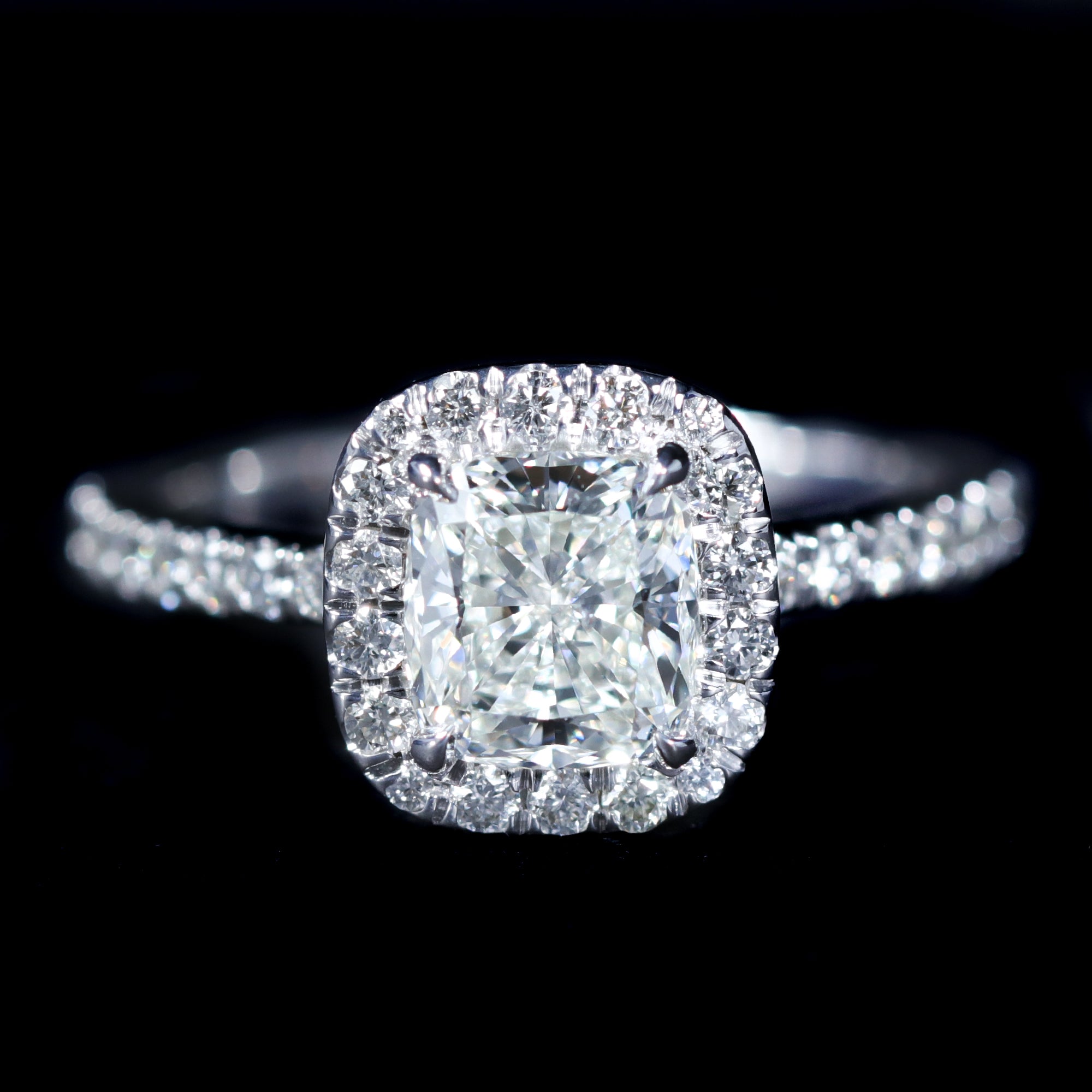 14K White Gold GIA 1.40 Carat Cushion Cut Diamond Engagement Ring