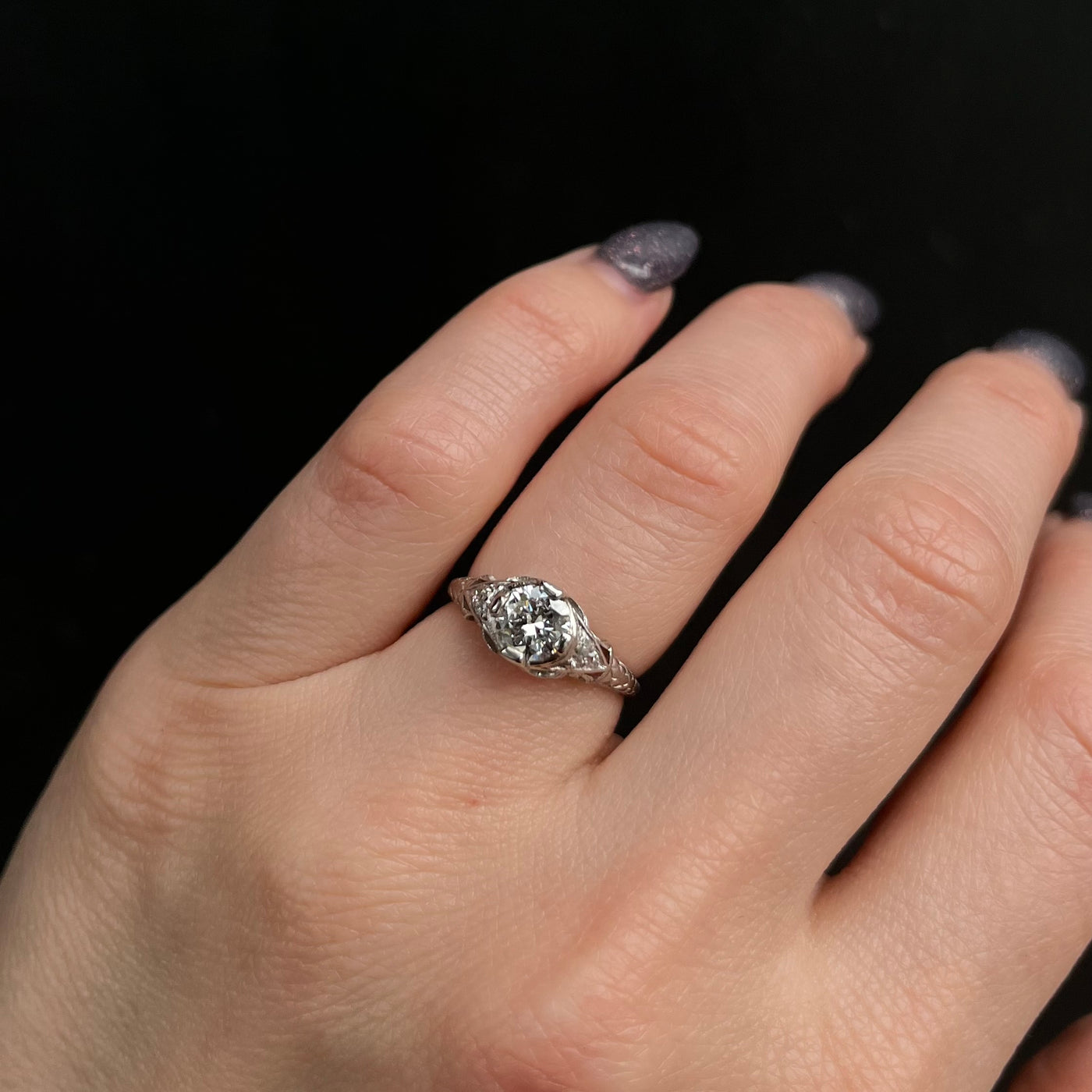 Art Deco Restoration GIA 0.62 Carat Round Brilliant Cut Diamond Engagement Ring