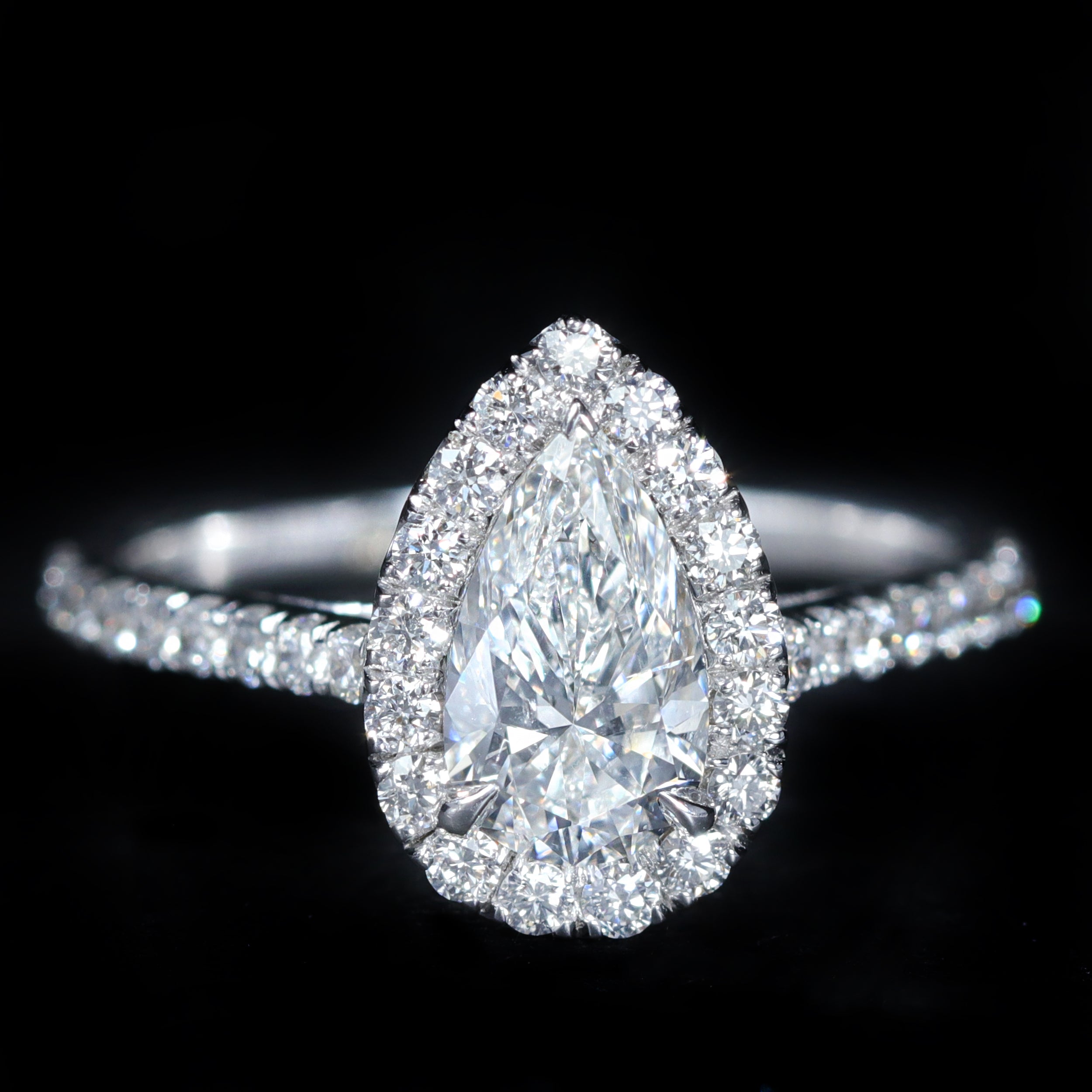 14K White Gold GIA 1.02 Carat Pear Cut Diamond Halo Engagement Ring