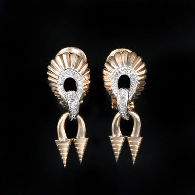 Retro 14K Rose Gold 0.25 CTW Diamond Dangle Earrings