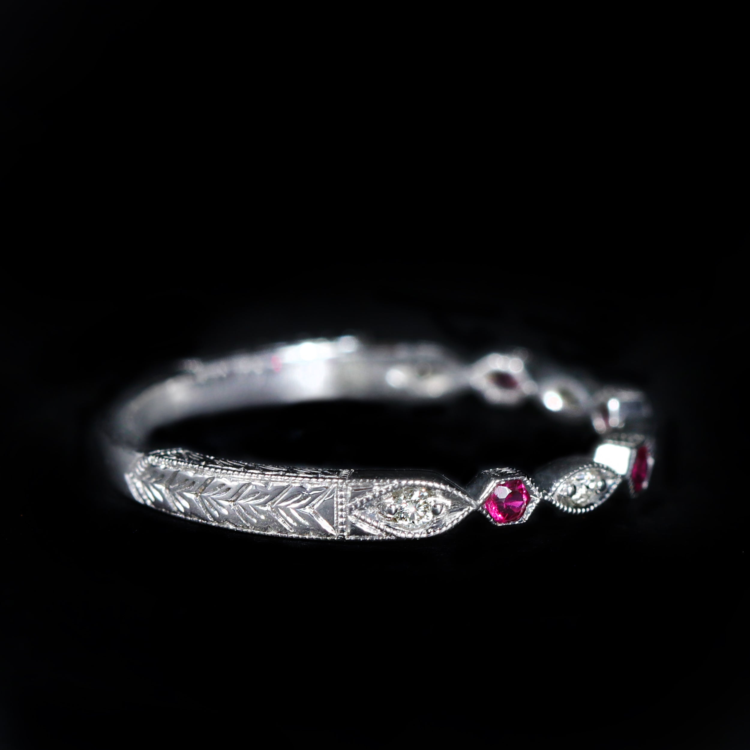 14K White Gold Ruby and Diamond Band