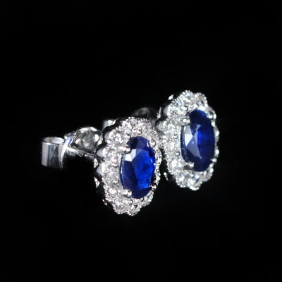 18K White Gold 1.75 CTW Sapphire and Diamond Stud Earrings