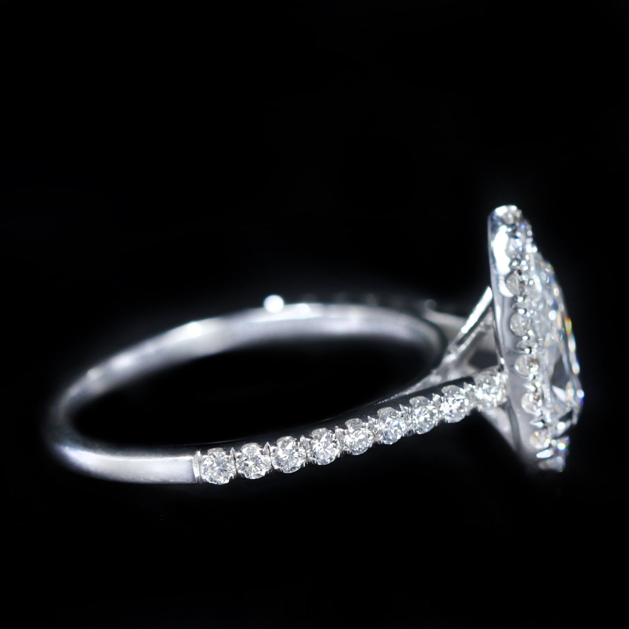 14K White Gold GIA 1.02 Carat Pear Cut Diamond Halo Engagement Ring - Walton's Jewelry