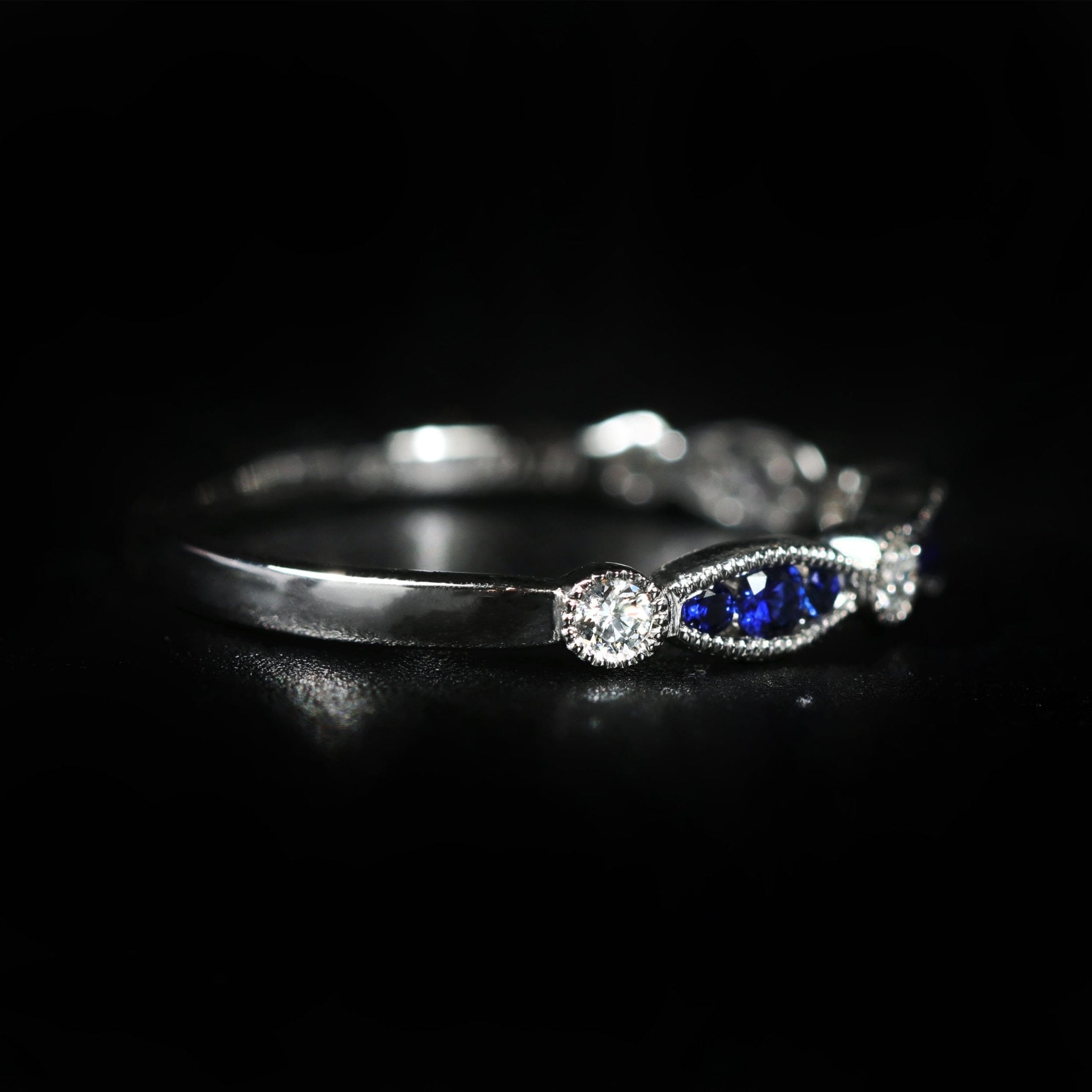 14K White Gold 0.19 CTW Sapphire and Diamond Band - Walton's Jewelry