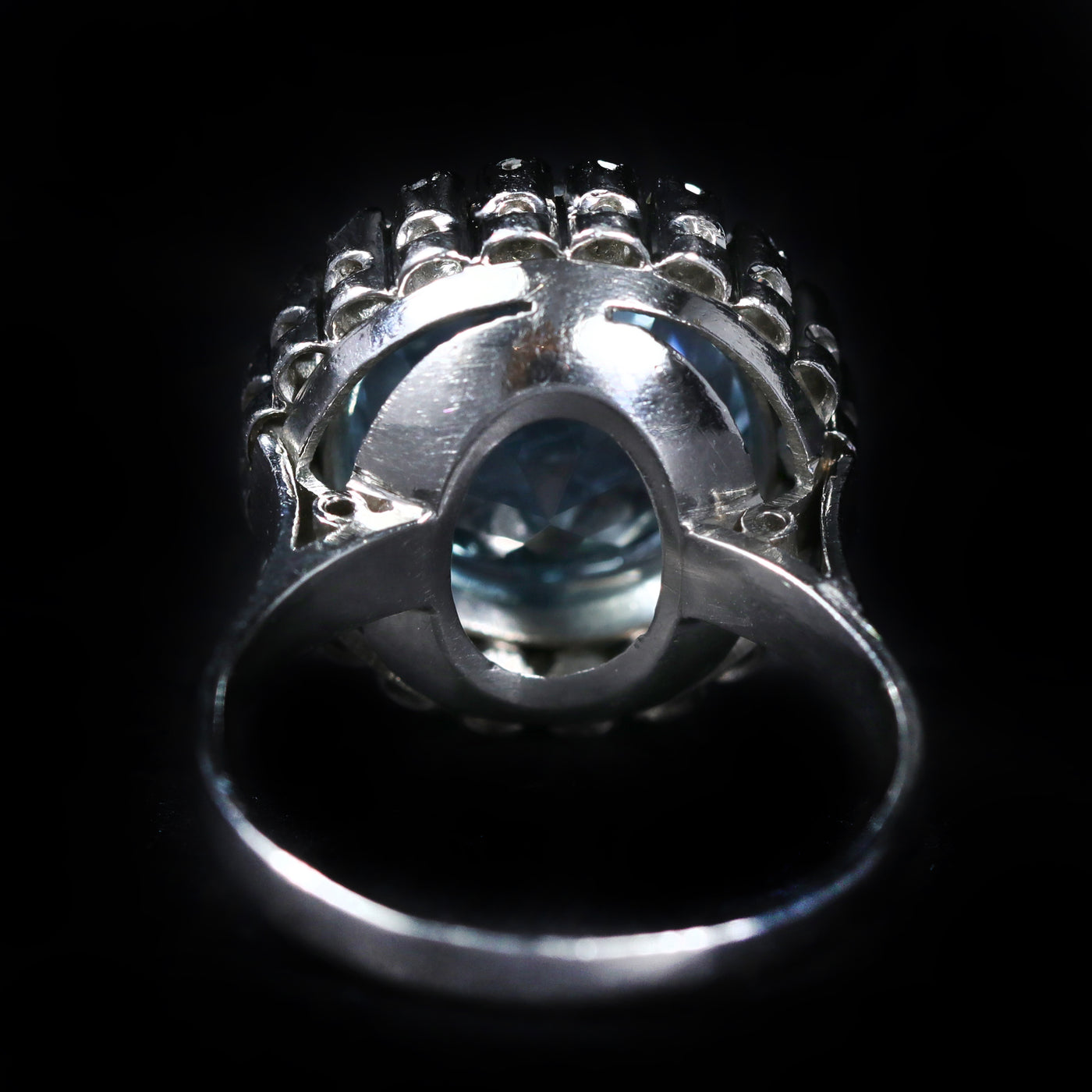 Estate Platinum 6.55 Carat Aquamarine and Diamond Halo Ring