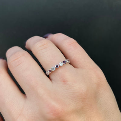 14k White Gold Diamond and Amethyst Band
