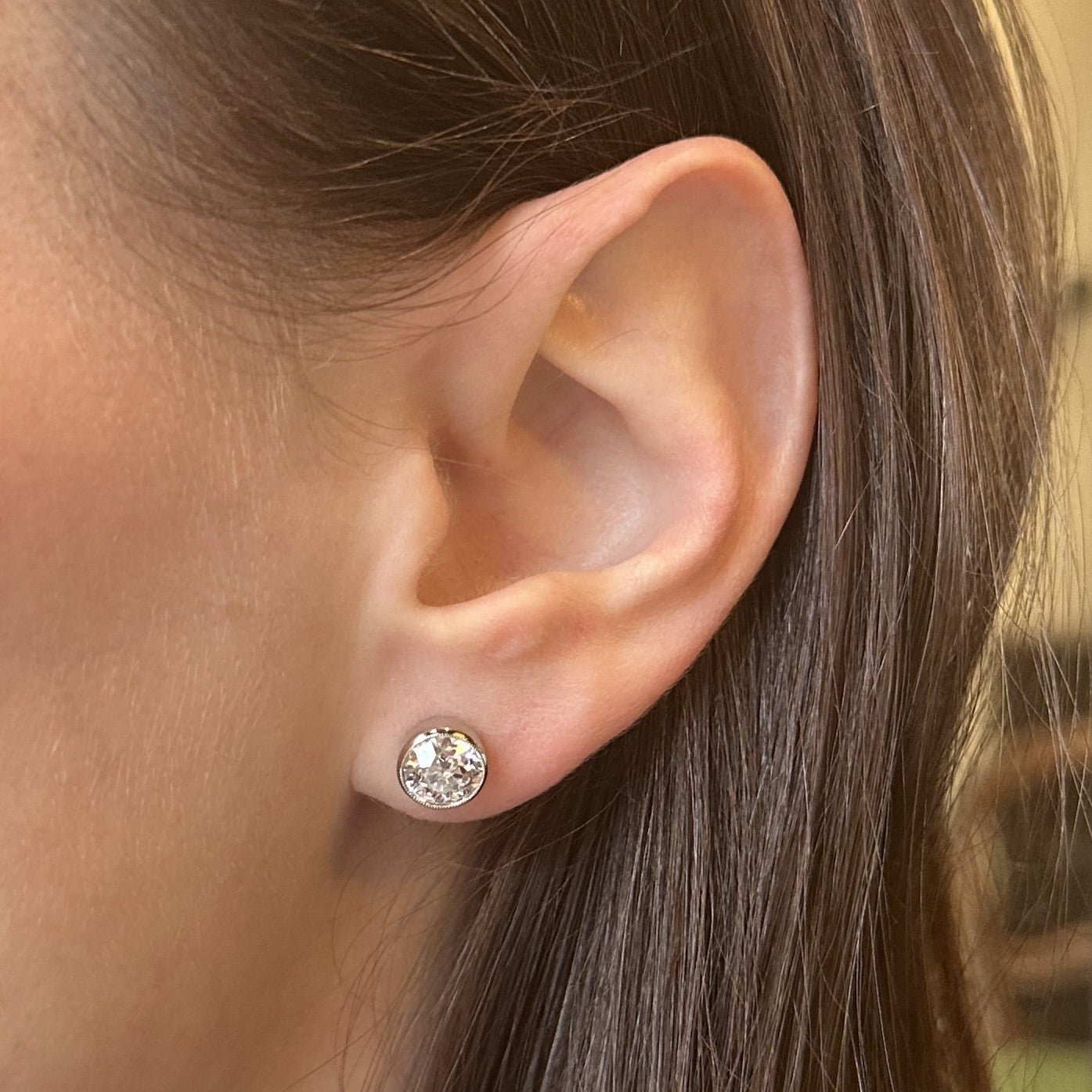 Estate Platinum 2.34 CTW Old European Cut Diamond Stud Earrings - Walton's Jewelry