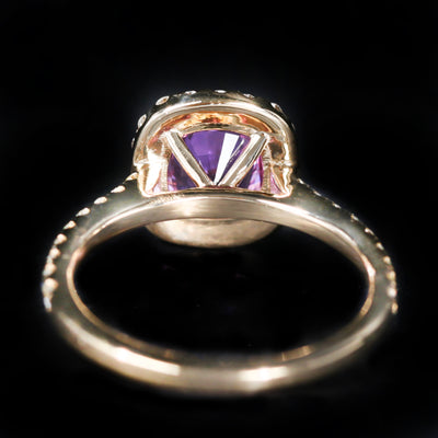 14K Yellow Gold 1.61 Carat Purple Sapphire and Diamond Ring