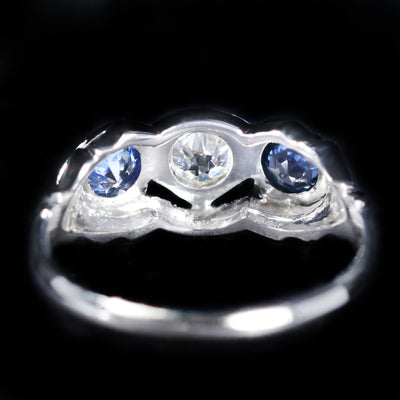 Estate 0.20 Carat Old Mine Cut Diamond and Sapphire Ring