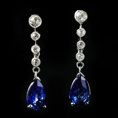 Estate Platinum 3.00 CTW Sapphire and Diamond Dangle Earrings