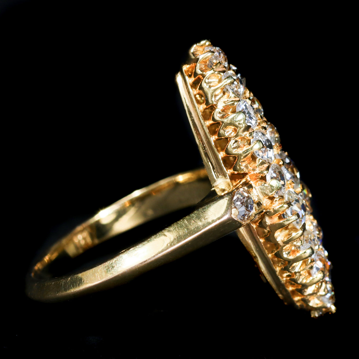 Victorian 2.00 CTW Old Mine Cut Diamond Navette Ring