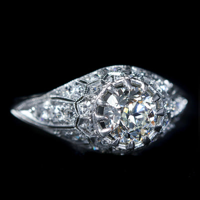 Estate Platinum 0.80 Carat Old European Cut Diamond Engagement Ring