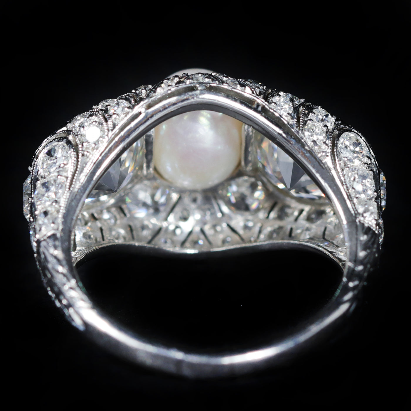 Art Deco Platinum 7.05 CTW Diamond and GIA Natural Pearl Ring