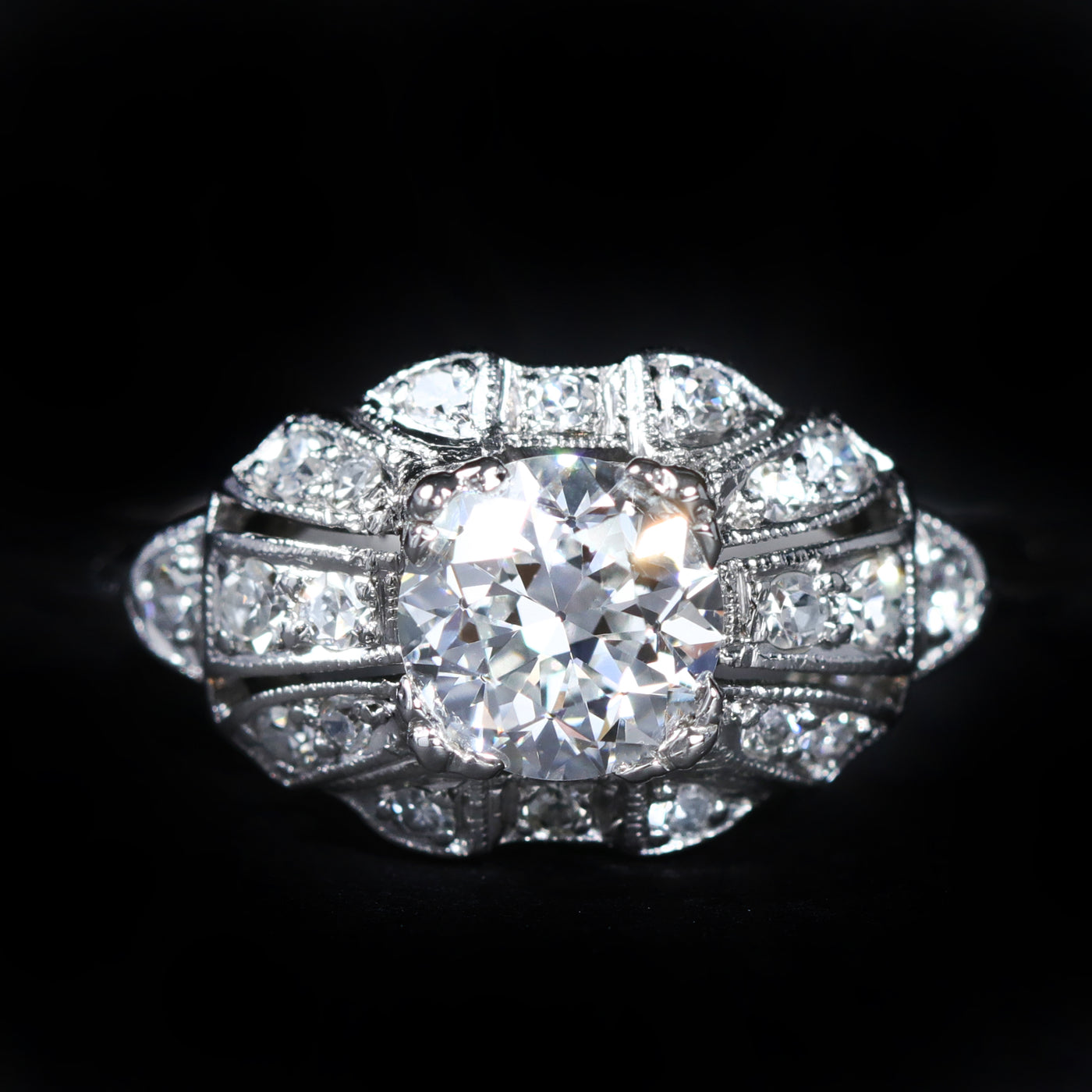 Art Deco Platinum GIA 0.87 Carat Old European Cut Diamond Engagement Ring