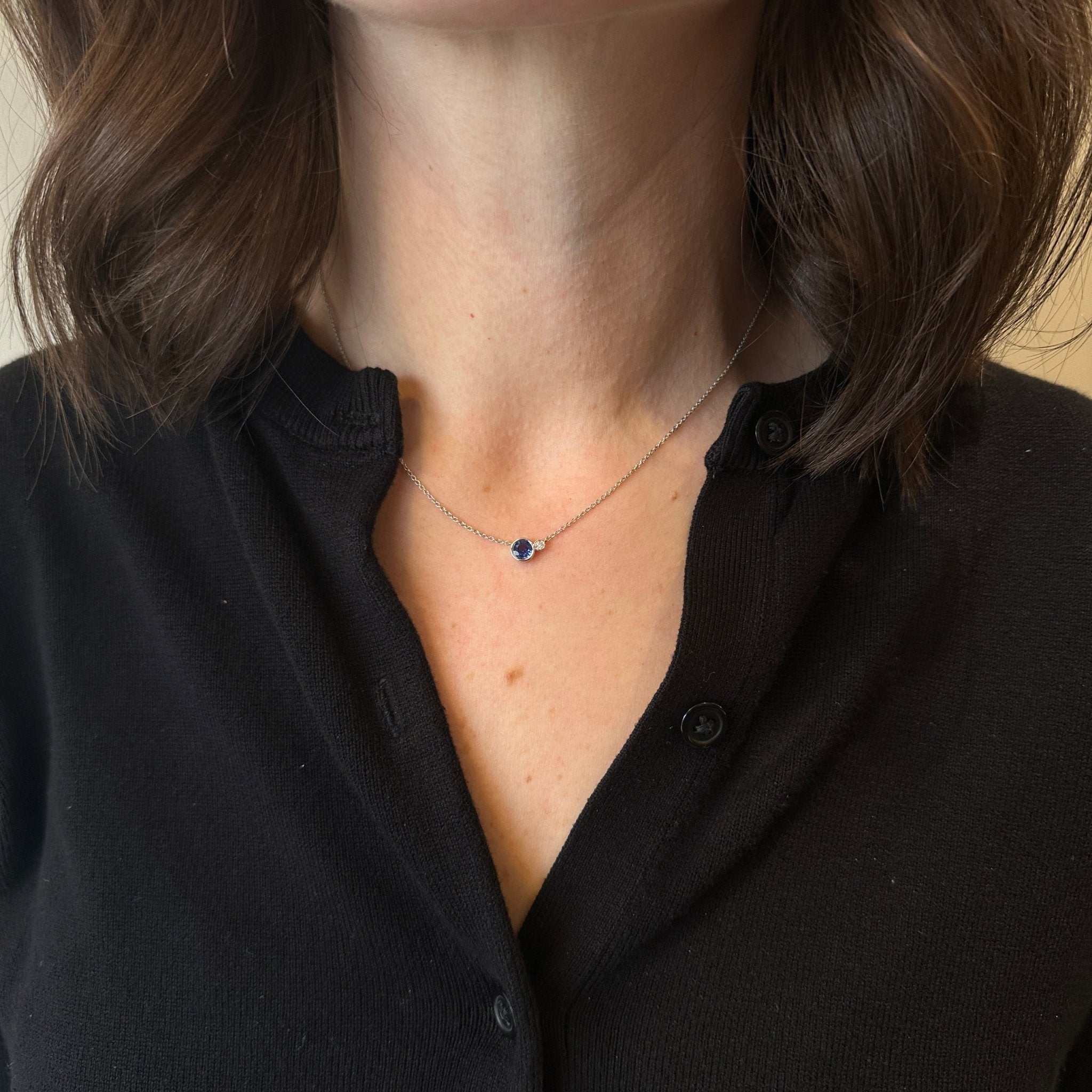 14K White Gold 0.44 Carat Sapphire and Diamond Necklace - Walton's Jewelry