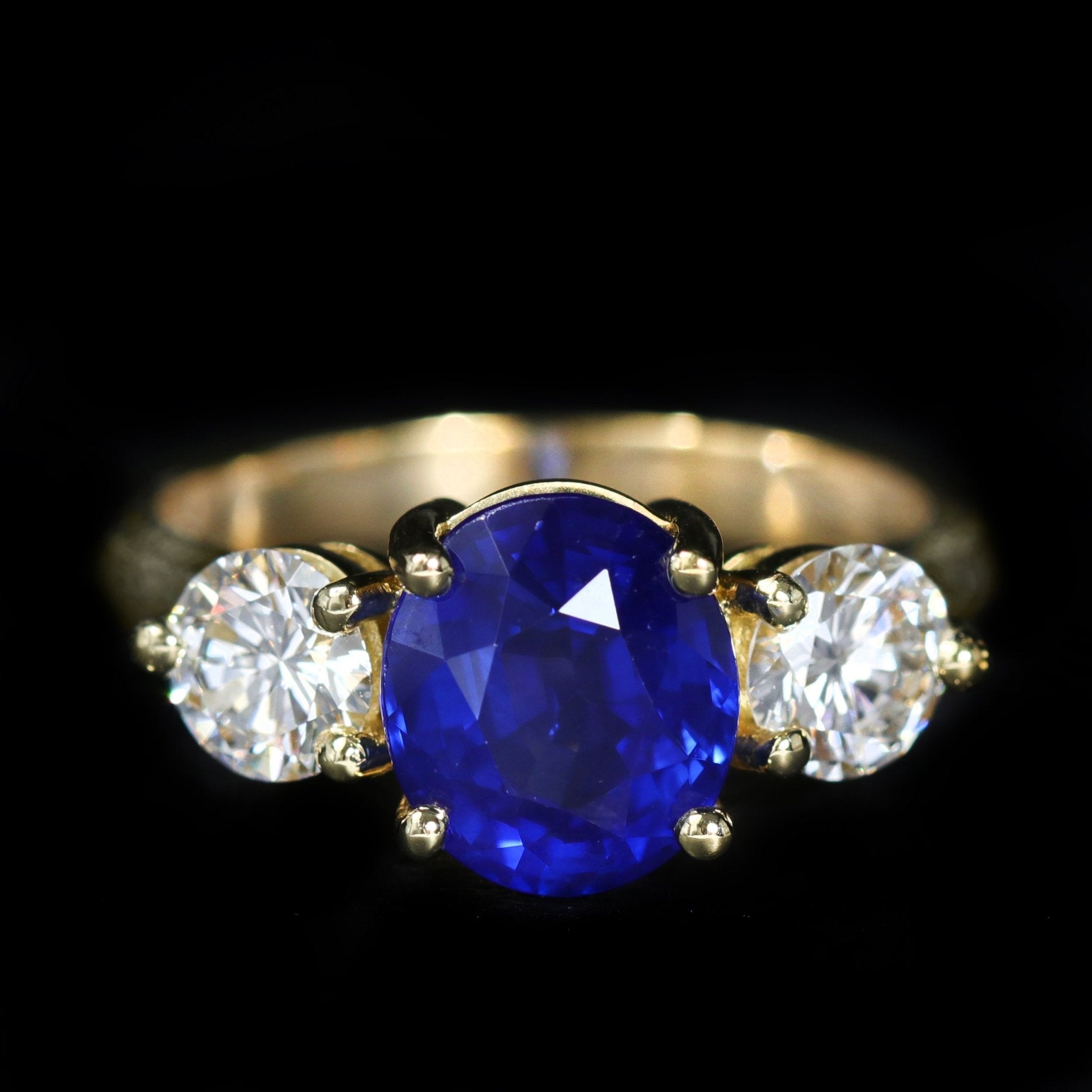 18K Yellow Gold AGL 4.01 Carat Sapphire and Diamond Ring - Walton's Jewelry