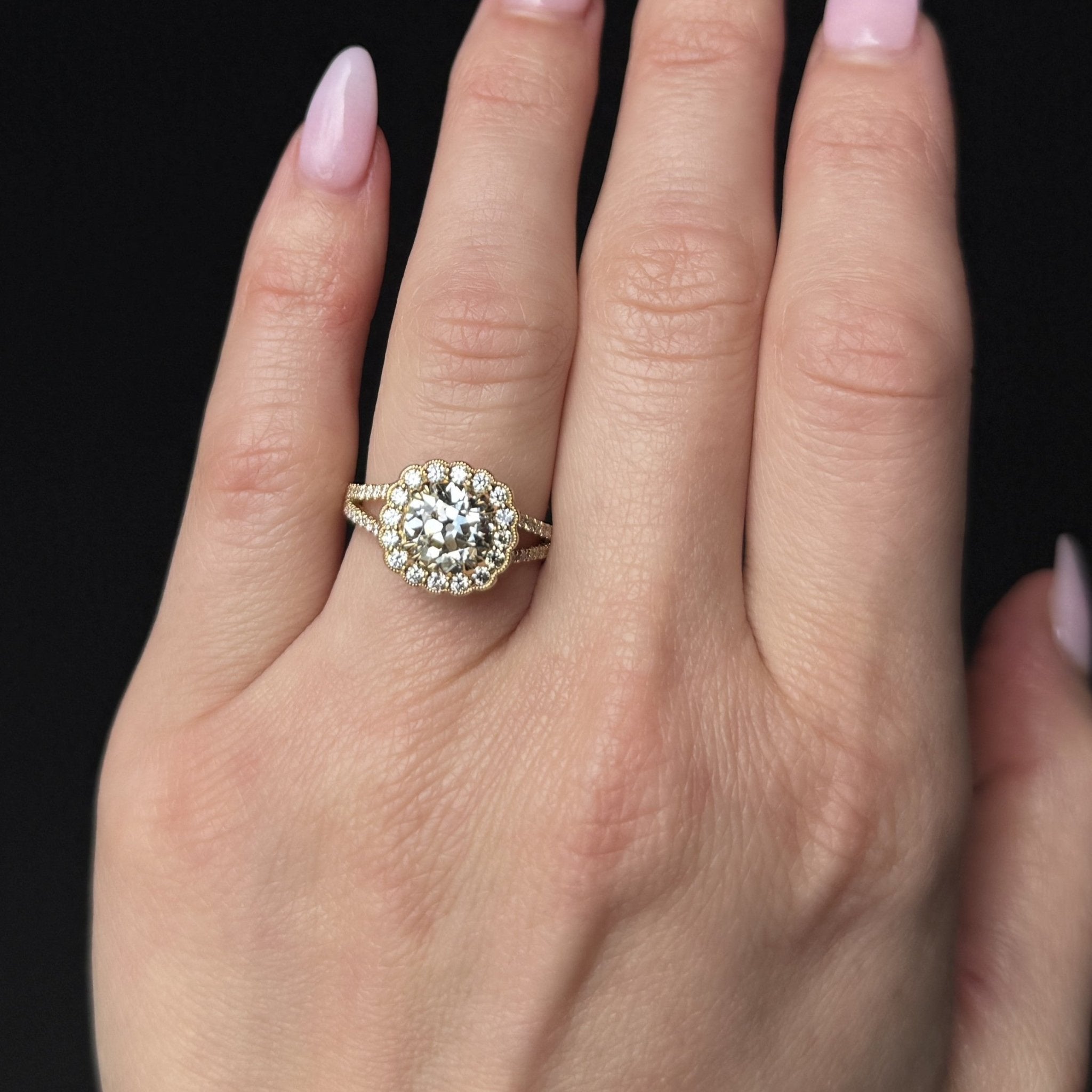 18K Yellow Gold GIA 2.00 Carat Old European Cut Diamond Engagement Ring - Walton's Jewelry