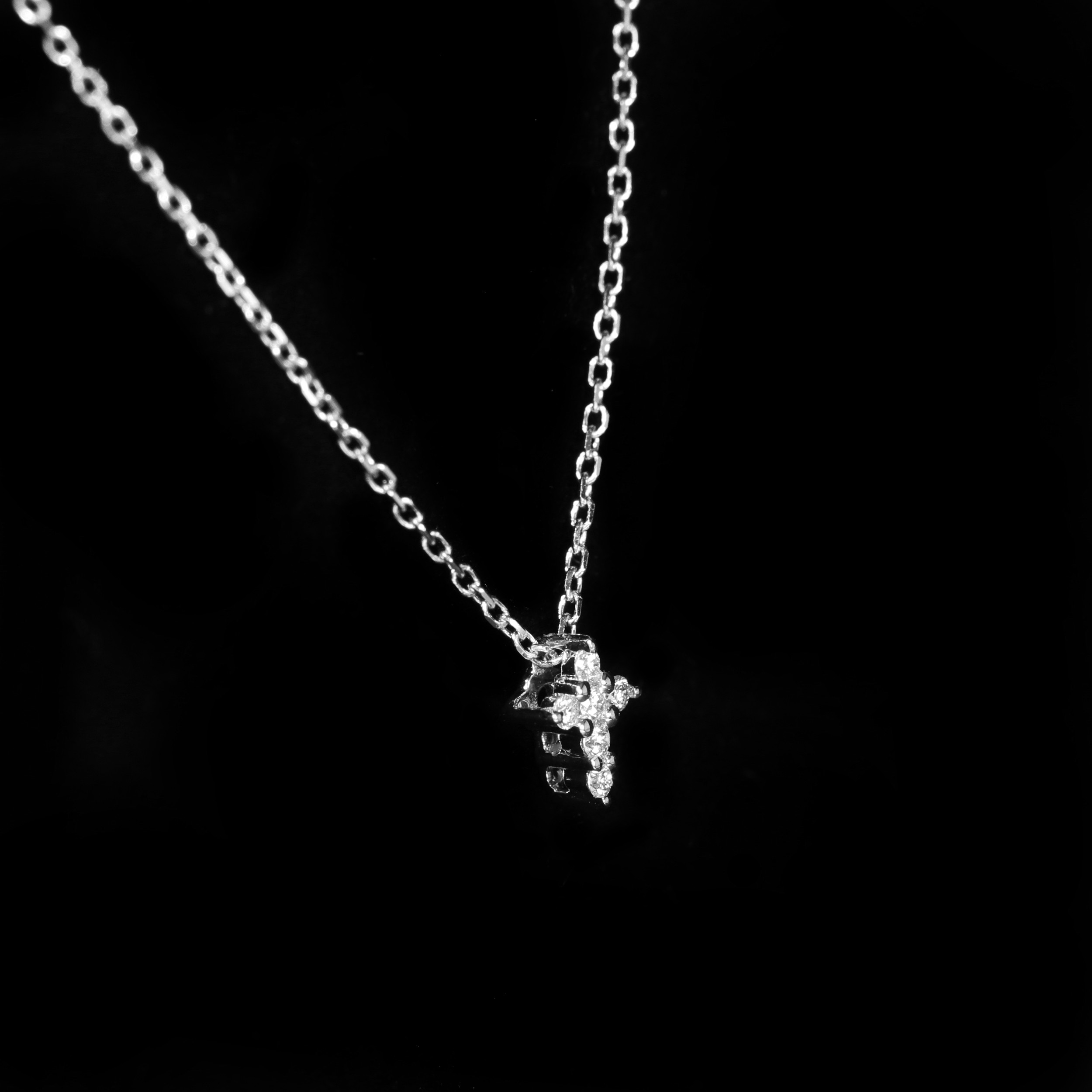14K White Gold 0.06 CTW Mini Diamond Cross Necklace