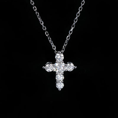 14K White Gold 0.50 CTW Diamond Cross Necklace