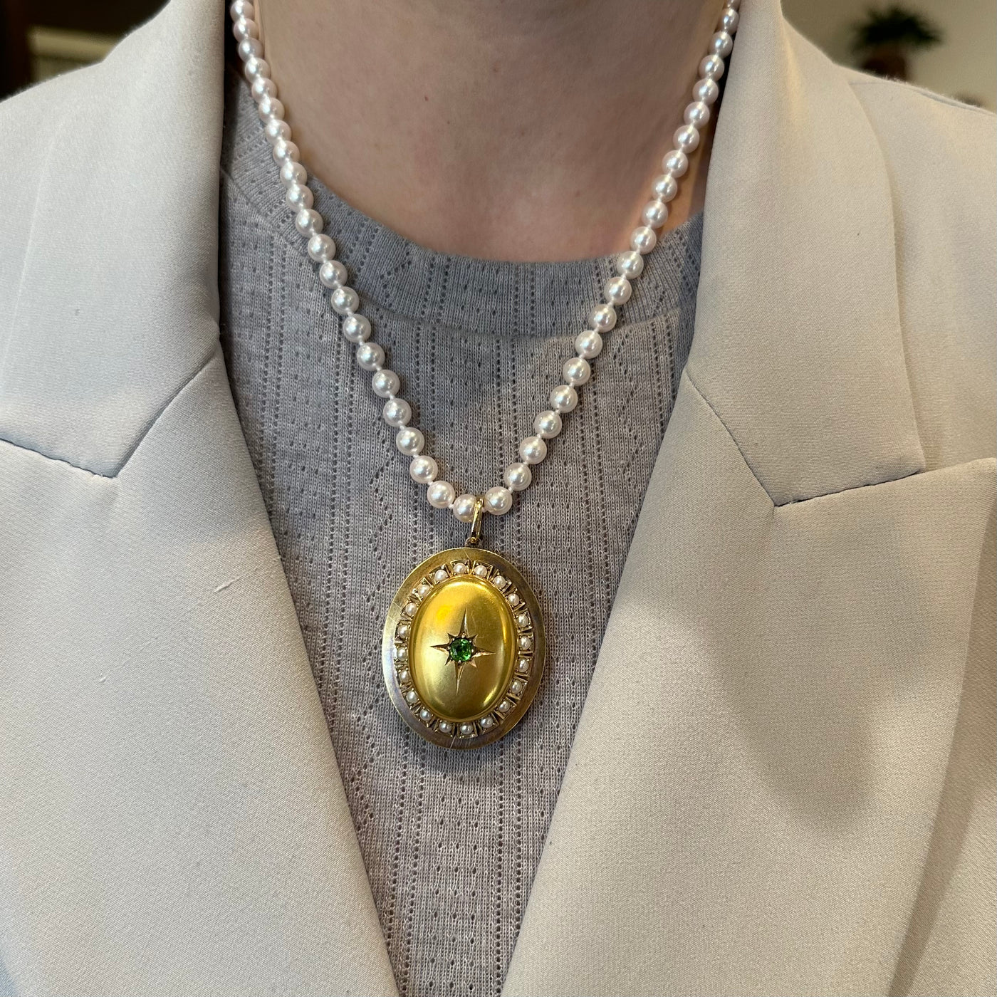 Victorian 14k Yellow Gold Garnet and Pearl Locket Pendant