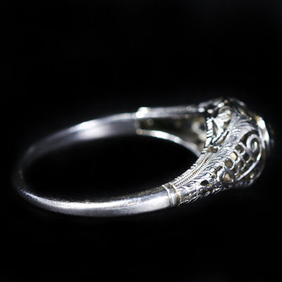 Art Deco 18K White Gold 0.36 Carat Old Mine Cut Diamond Engagement Ring